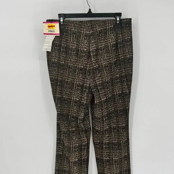 ANNE KLEIN Womens XXS Plaid Pants Black Gold Straight Leg Stretch Slim Fit New - Picture 5 of 15